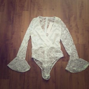 White lace body suit
